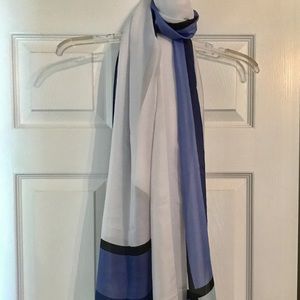 100% silk scarf in white and periwinkle blue